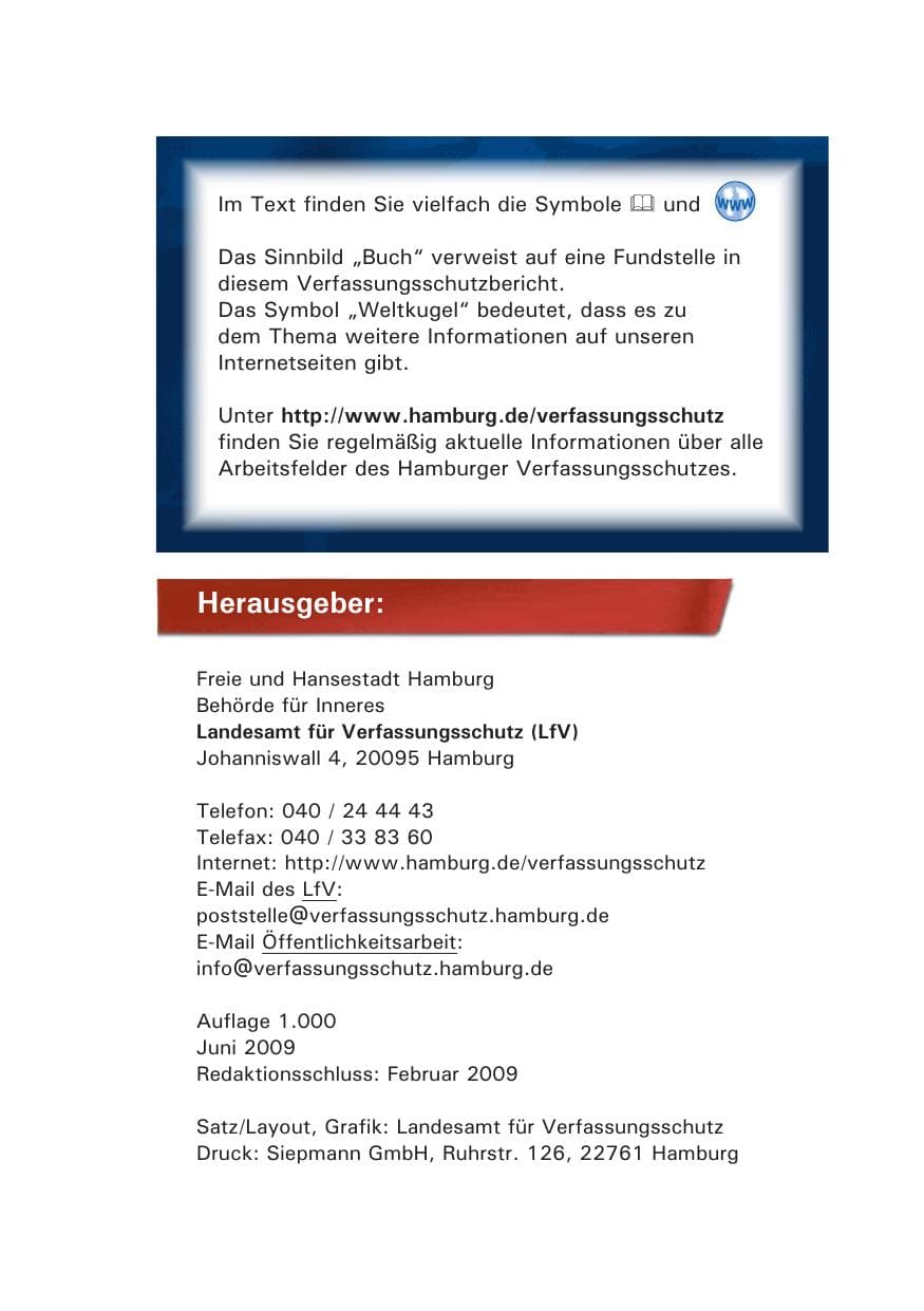 Seite 4 des Verfassungsschutzbericht 2008 Hamburg