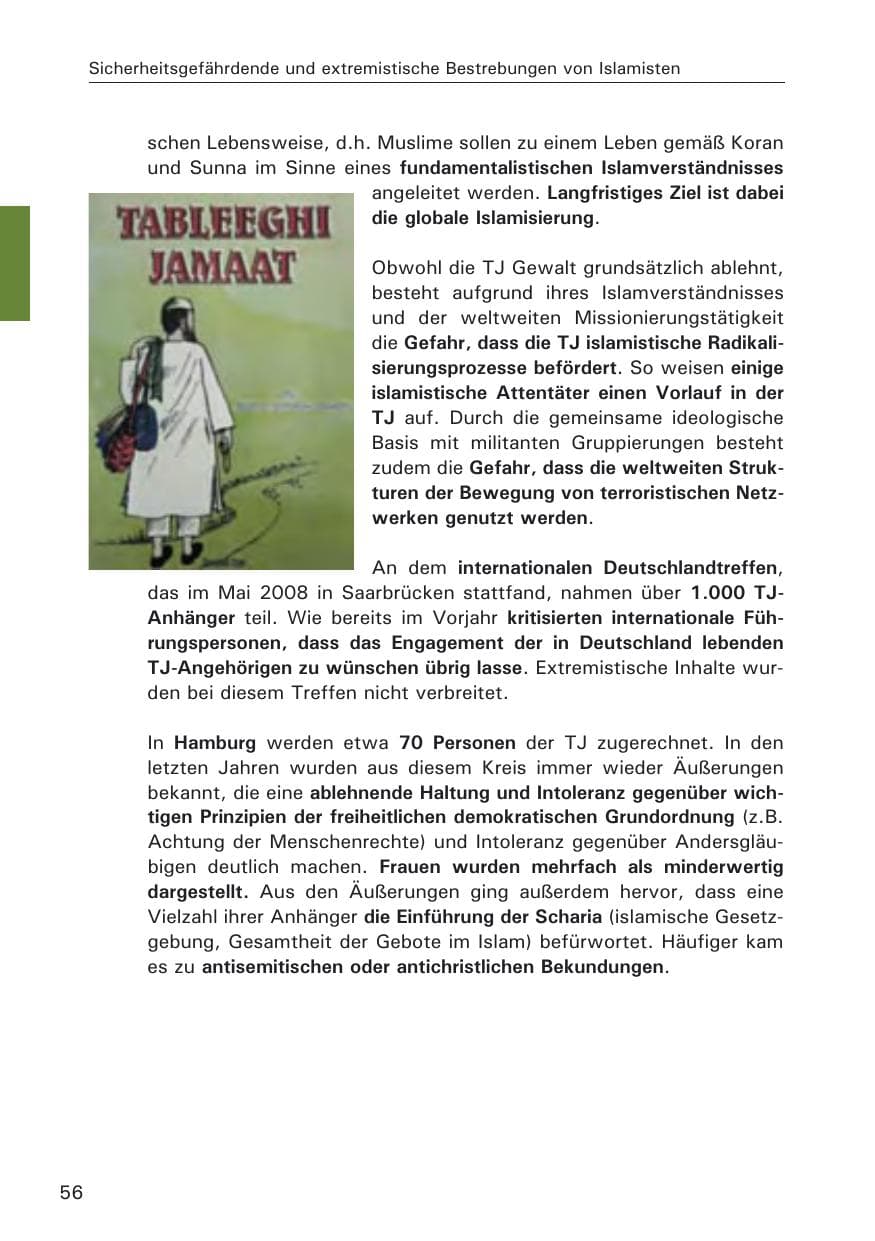 Seite 58 des Verfassungsschutzbericht 2008 Hamburg