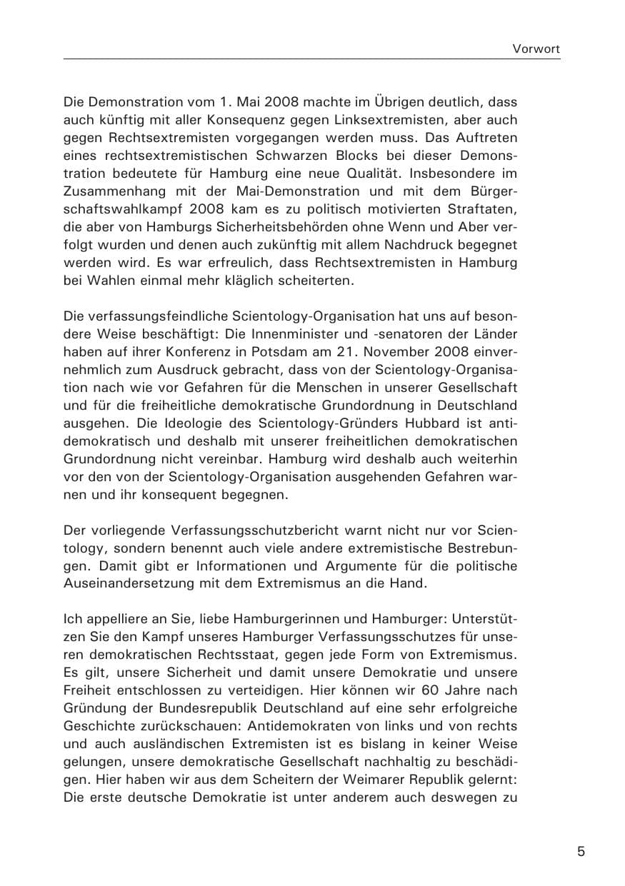 Seite 7 des Verfassungsschutzbericht 2008 Hamburg