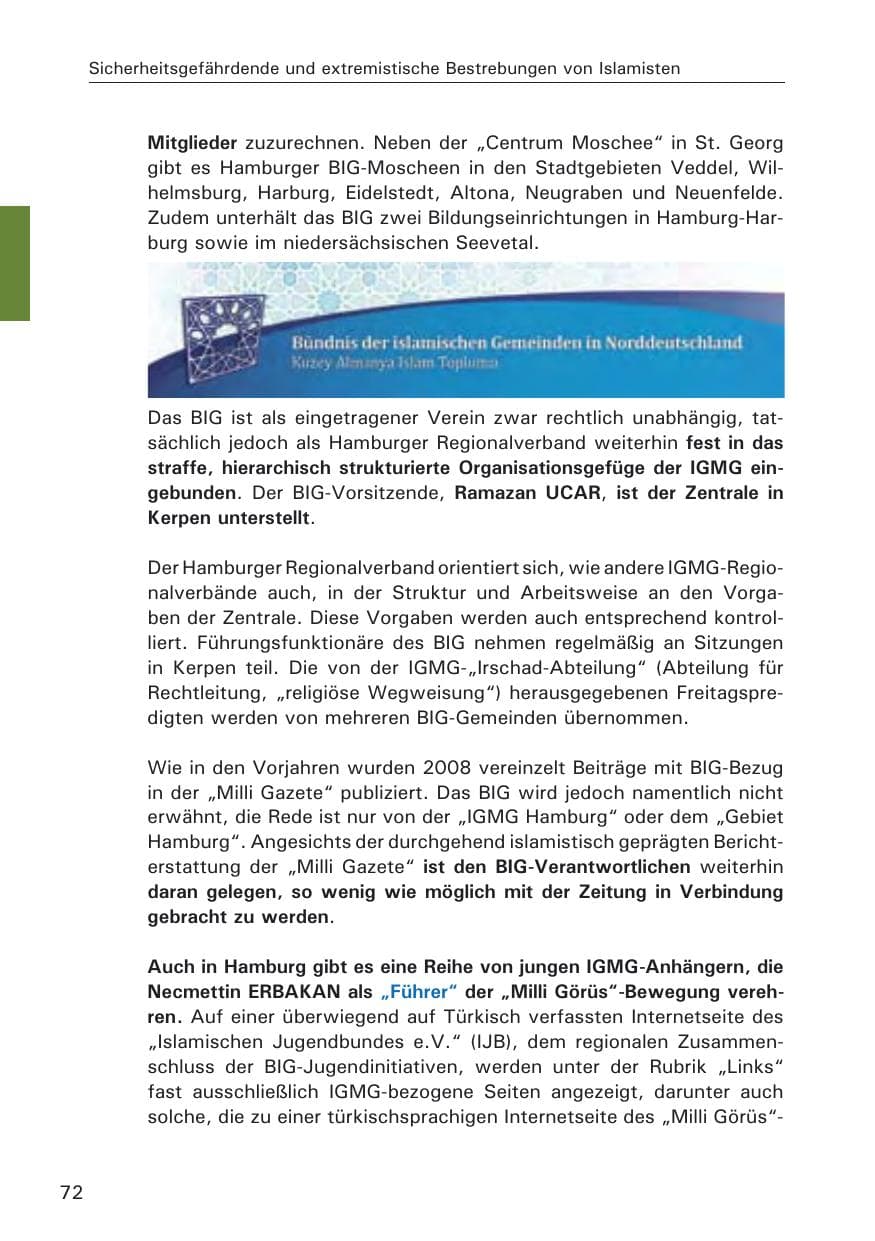 Seite 74 des Verfassungsschutzbericht 2008 Hamburg