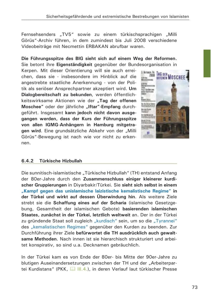 Seite 75 des Verfassungsschutzbericht 2008 Hamburg