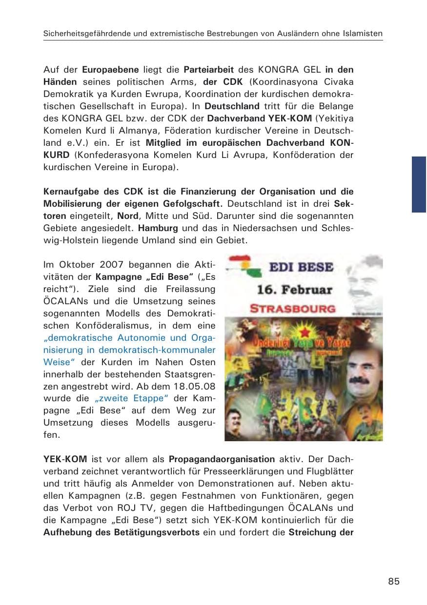 Seite 87 des Verfassungsschutzbericht 2008 Hamburg