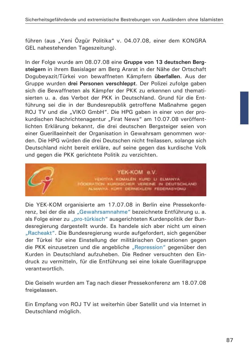 Seite 89 des Verfassungsschutzbericht 2008 Hamburg