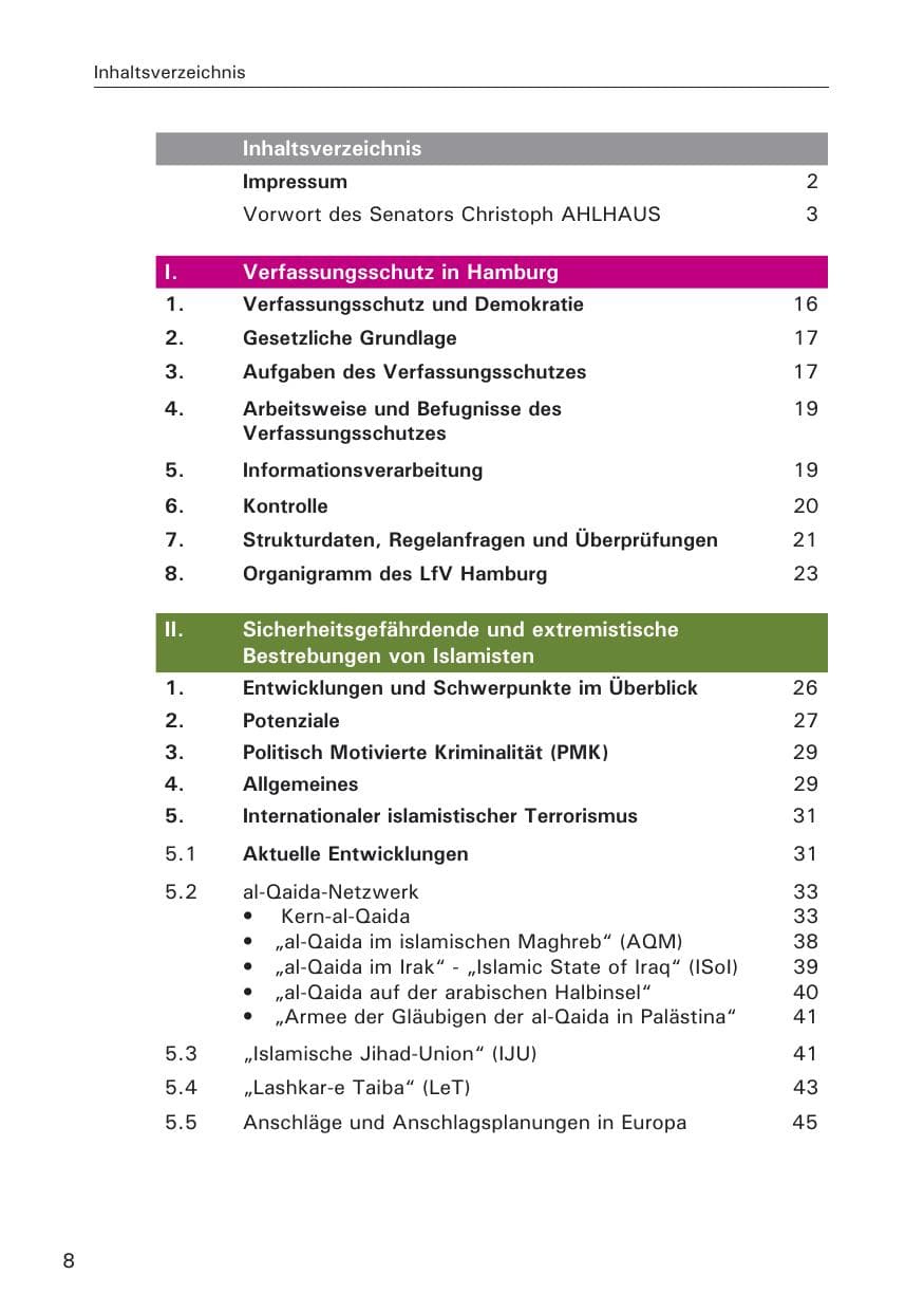 Seite 10 des Verfassungsschutzbericht 2008 Hamburg