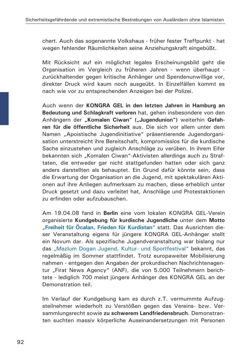 Seite 94 des Verfassungsschutzbericht 2008 Hamburg