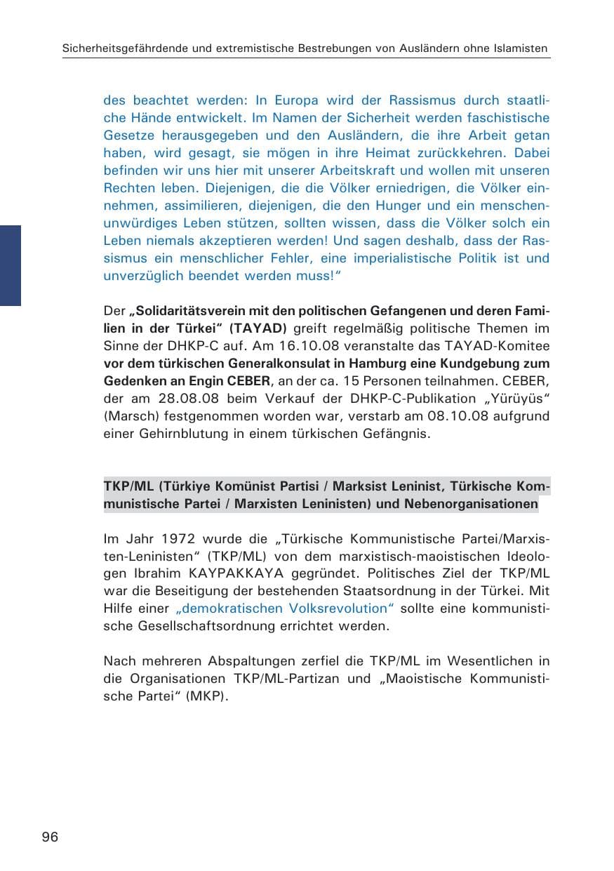 Seite 98 des Verfassungsschutzbericht 2008 Hamburg