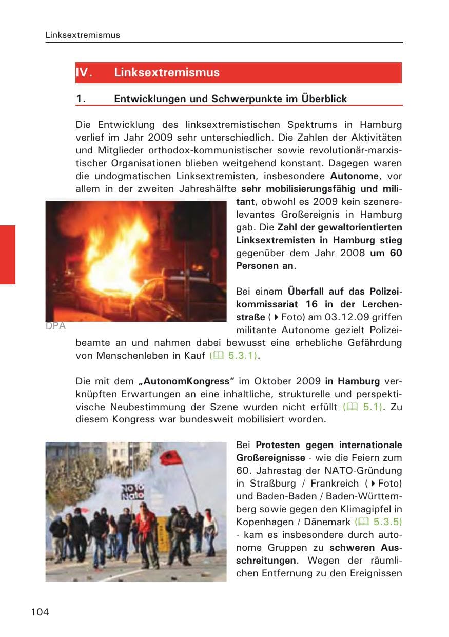 Seite 106 des Verfassungsschutzbericht 2009 Hamburg