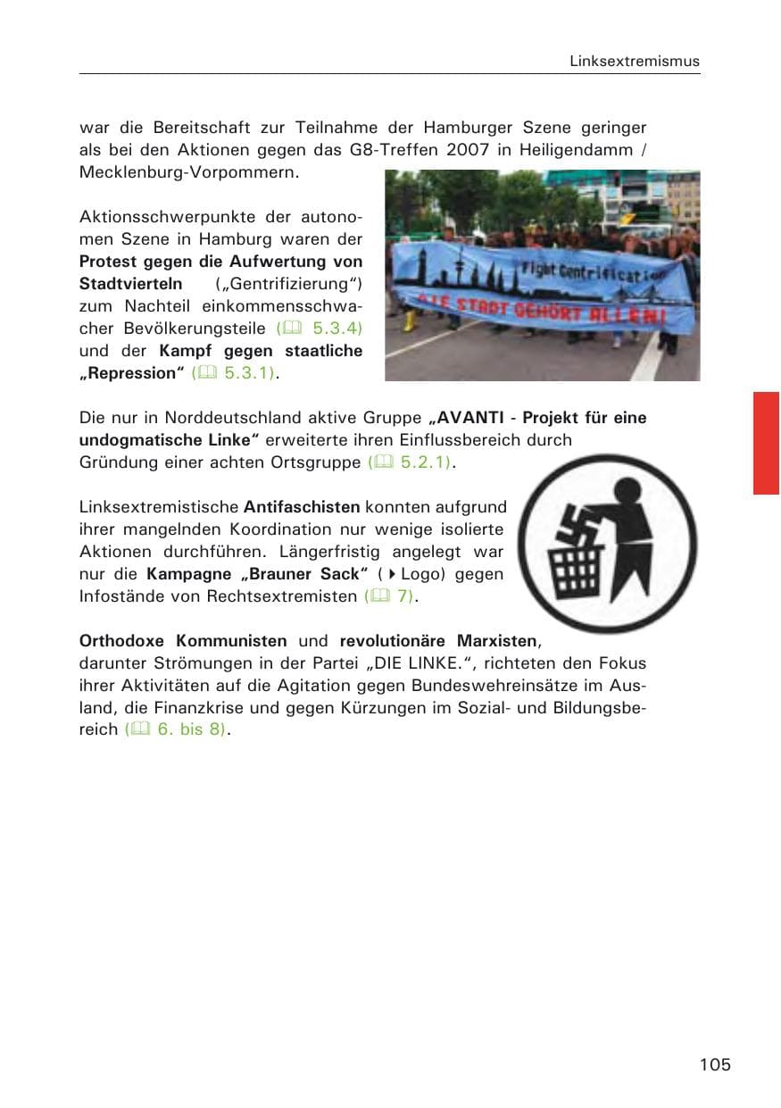 Seite 107 des Verfassungsschutzbericht 2009 Hamburg