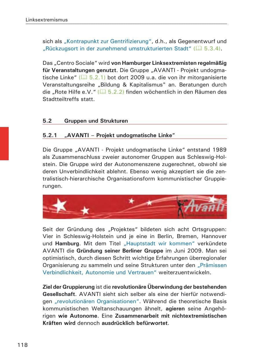 Seite 120 des Verfassungsschutzbericht 2009 Hamburg