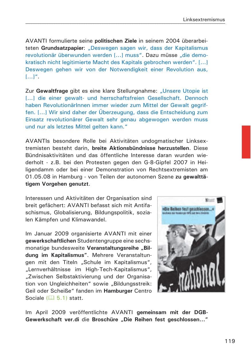 Seite 121 des Verfassungsschutzbericht 2009 Hamburg