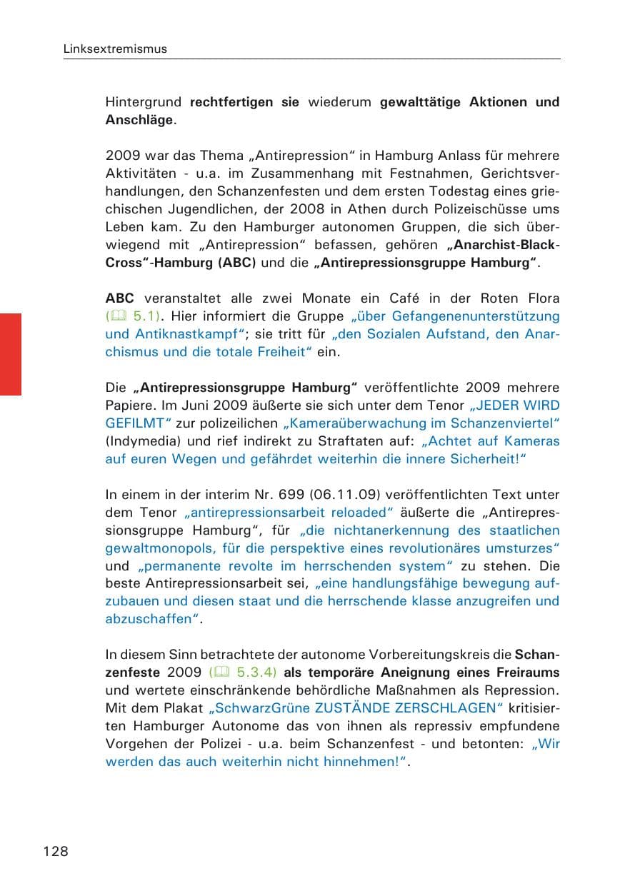 Seite 130 des Verfassungsschutzbericht 2009 Hamburg