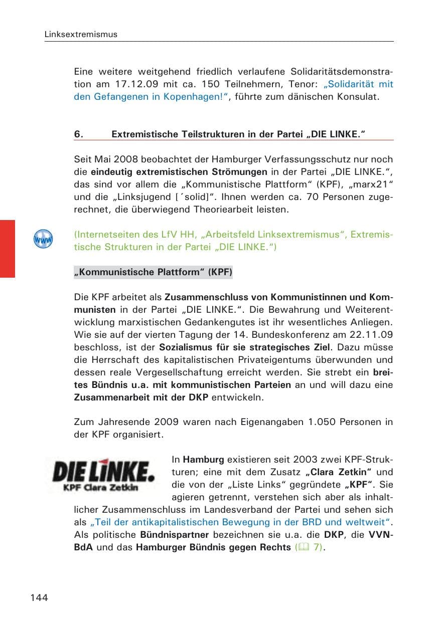 Seite 146 des Verfassungsschutzbericht 2009 Hamburg