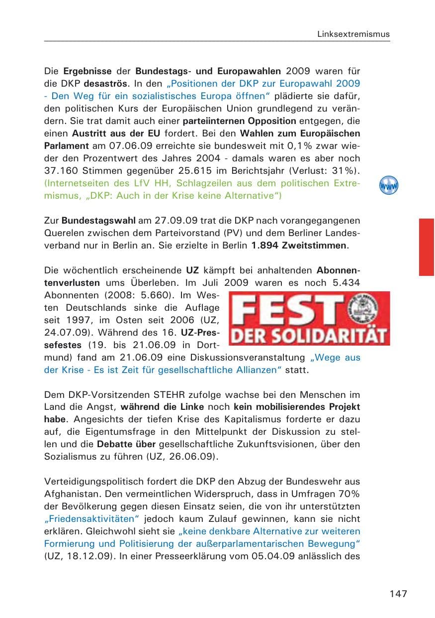 Seite 149 des Verfassungsschutzbericht 2009 Hamburg