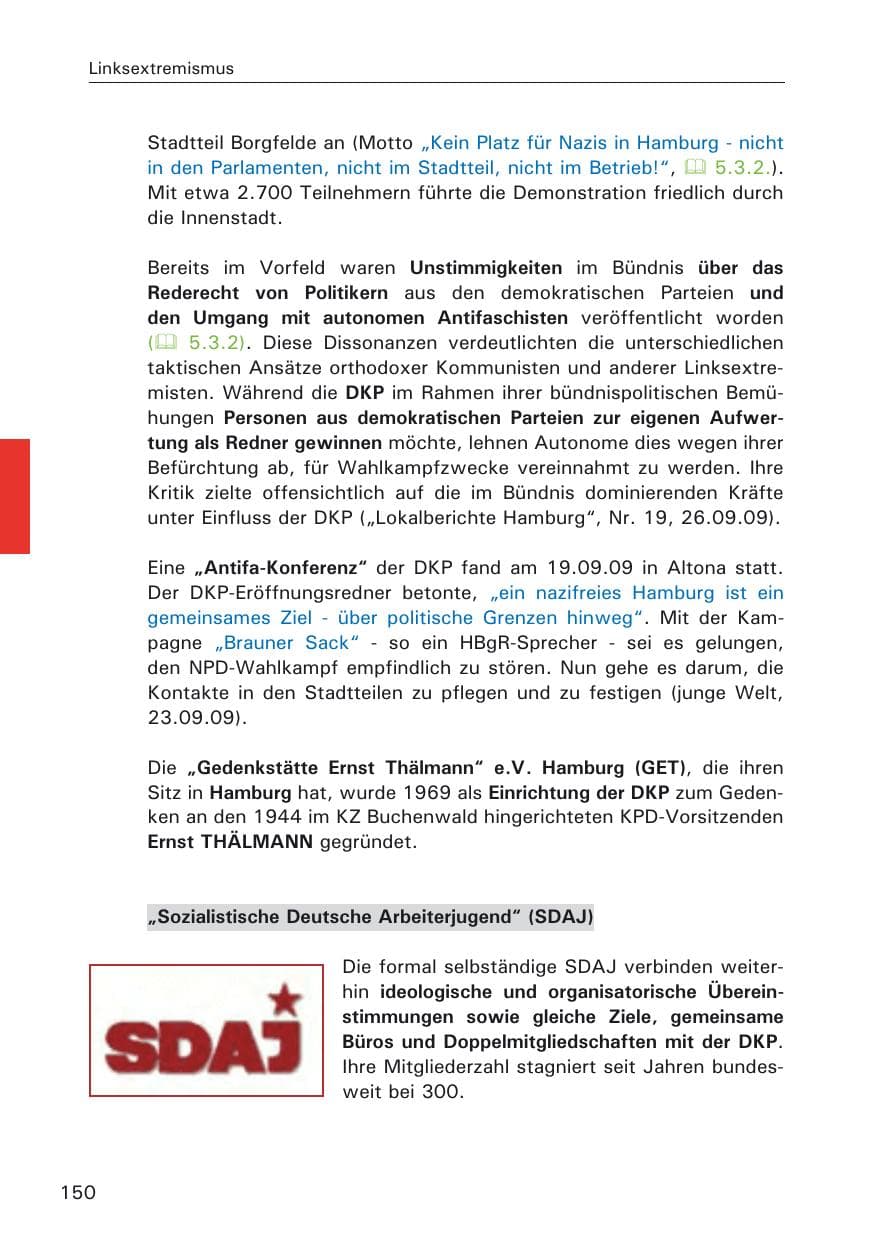 Seite 152 des Verfassungsschutzbericht 2009 Hamburg