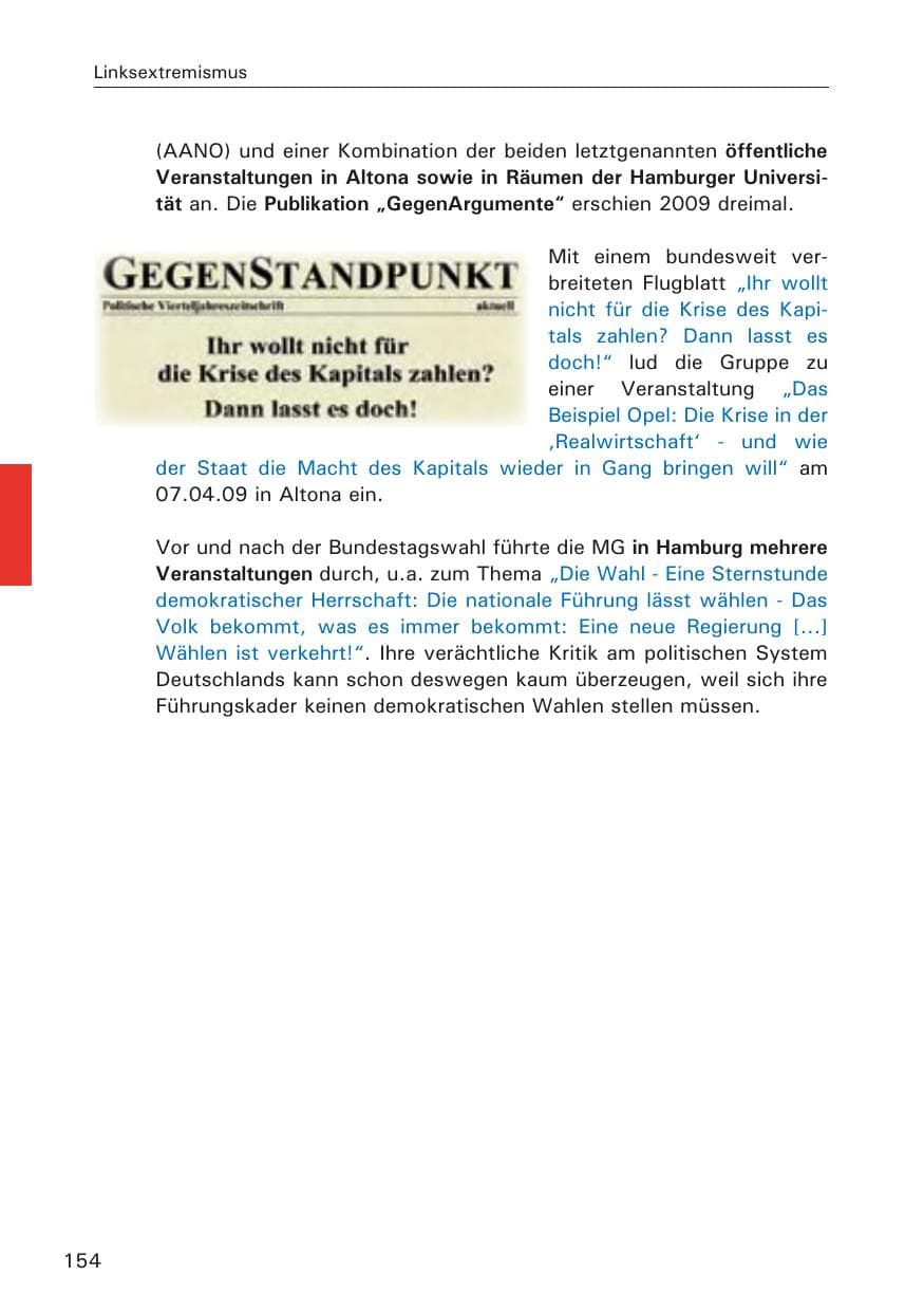 Seite 156 des Verfassungsschutzbericht 2009 Hamburg