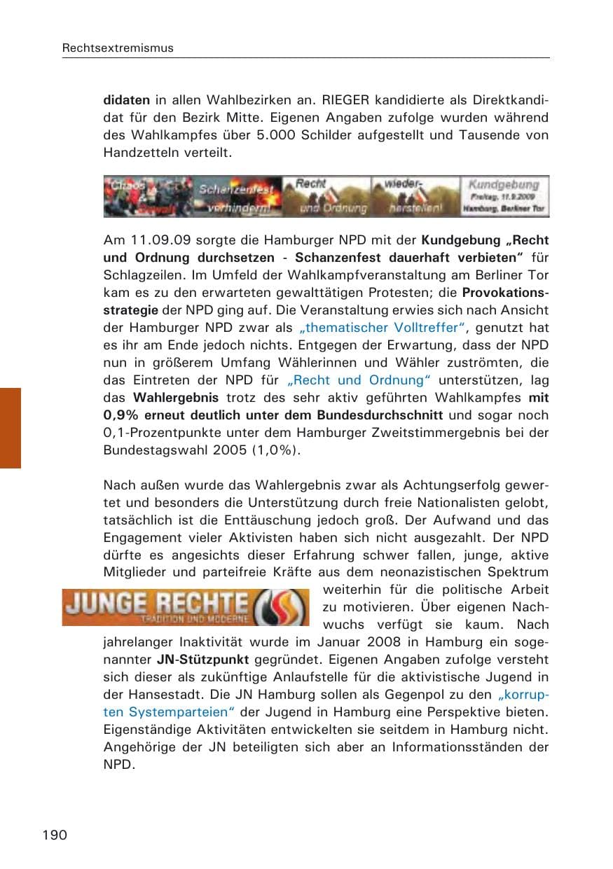 Seite 192 des Verfassungsschutzbericht 2009 Hamburg