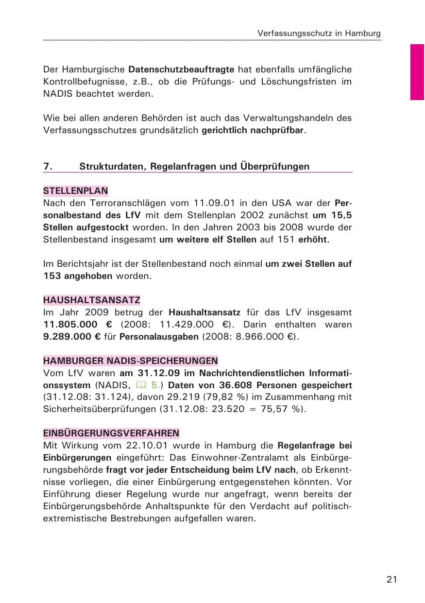 Seite 23 des Verfassungsschutzbericht 2009 Hamburg