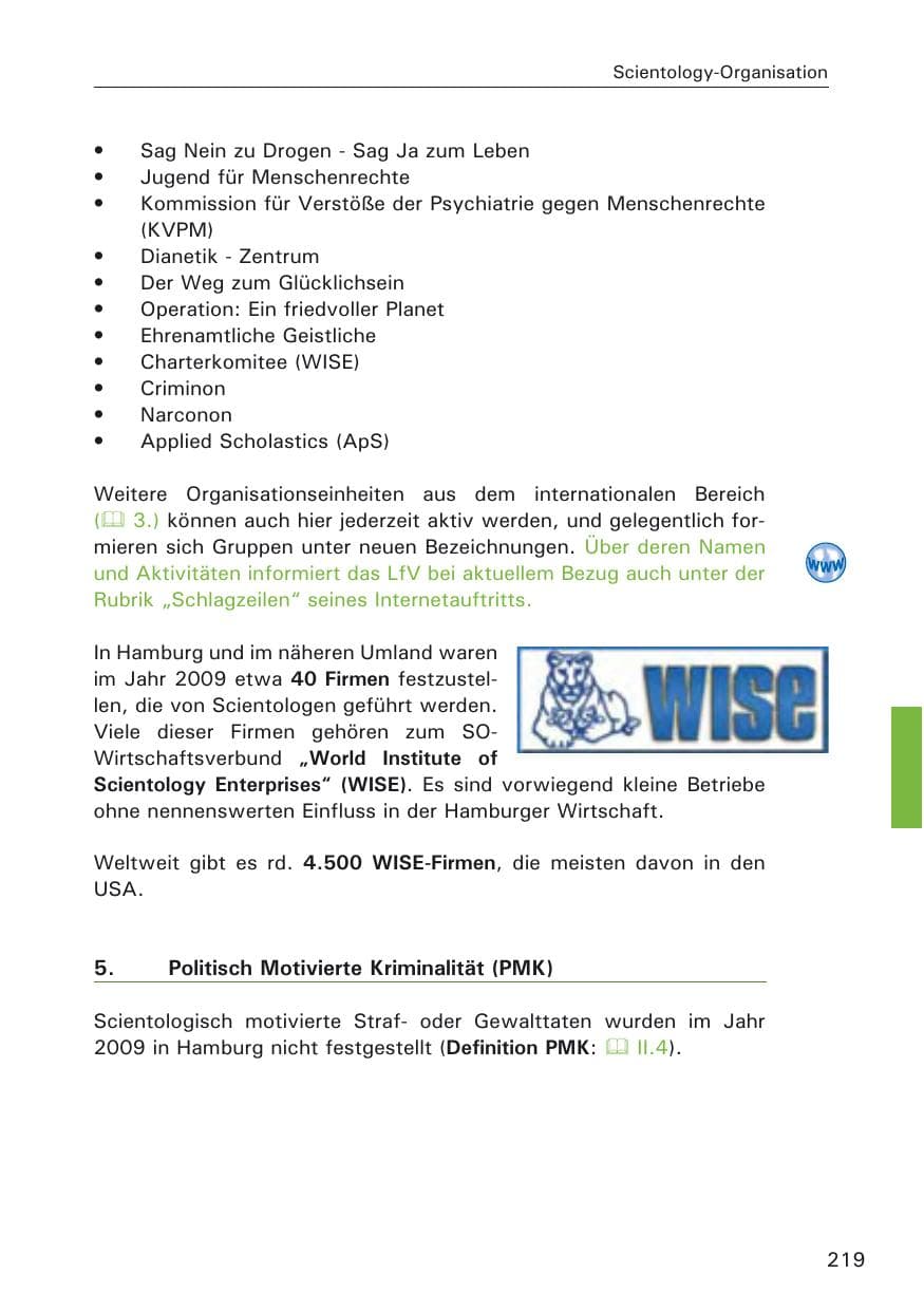 Seite 221 des Verfassungsschutzbericht 2009 Hamburg