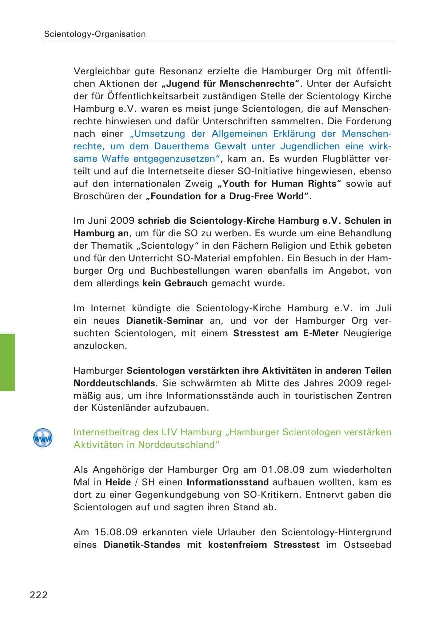Seite 224 des Verfassungsschutzbericht 2009 Hamburg