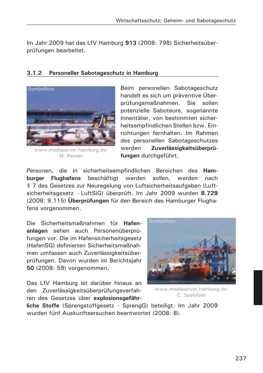 Seite 239 des Verfassungsschutzbericht 2009 Hamburg