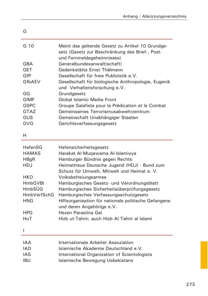 Seite 275 des Verfassungsschutzbericht 2009 Hamburg