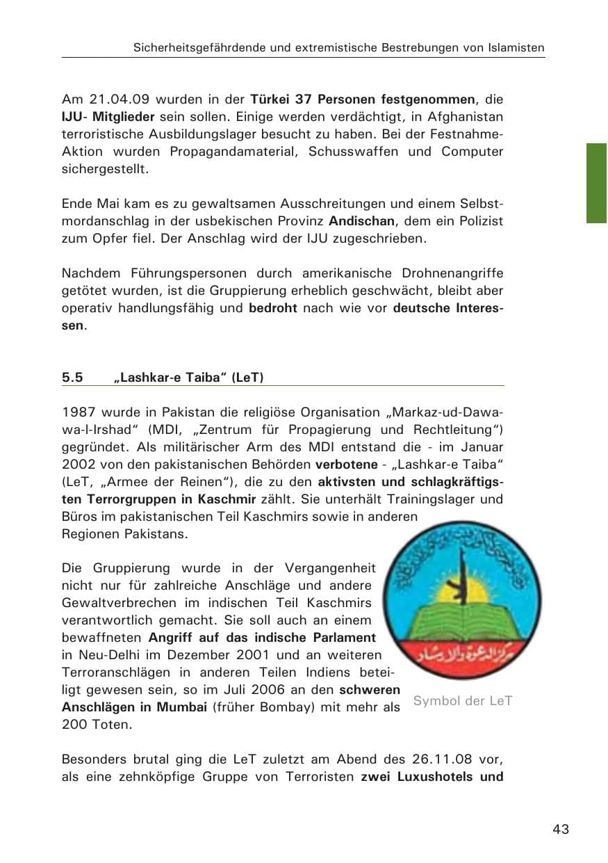 Seite 45 des Verfassungsschutzbericht 2009 Hamburg