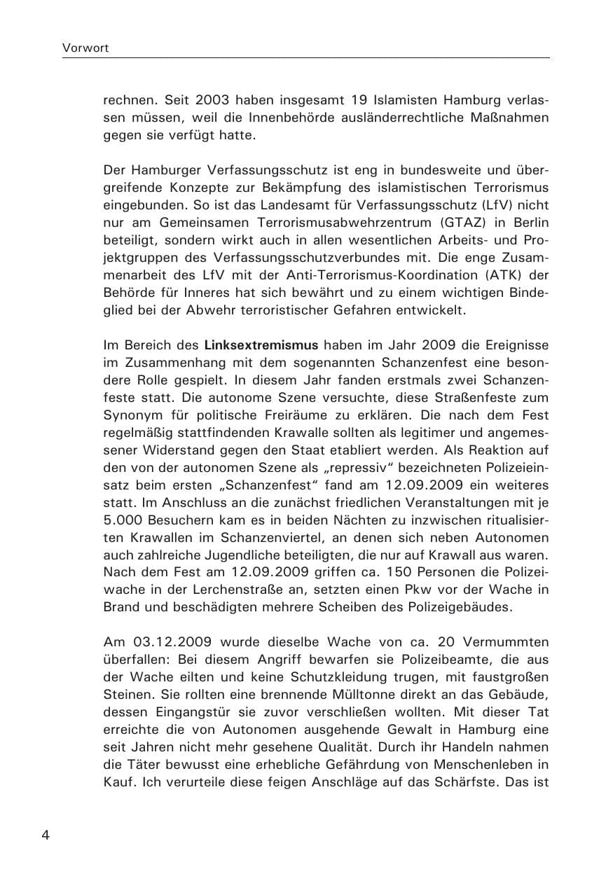 Seite 6 des Verfassungsschutzbericht 2009 Hamburg