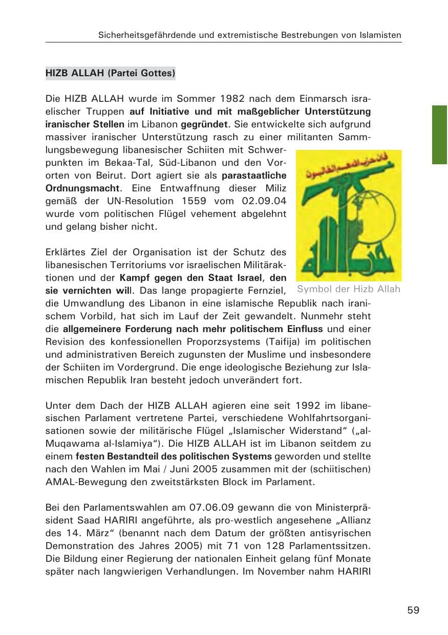 Seite 61 des Verfassungsschutzbericht 2009 Hamburg