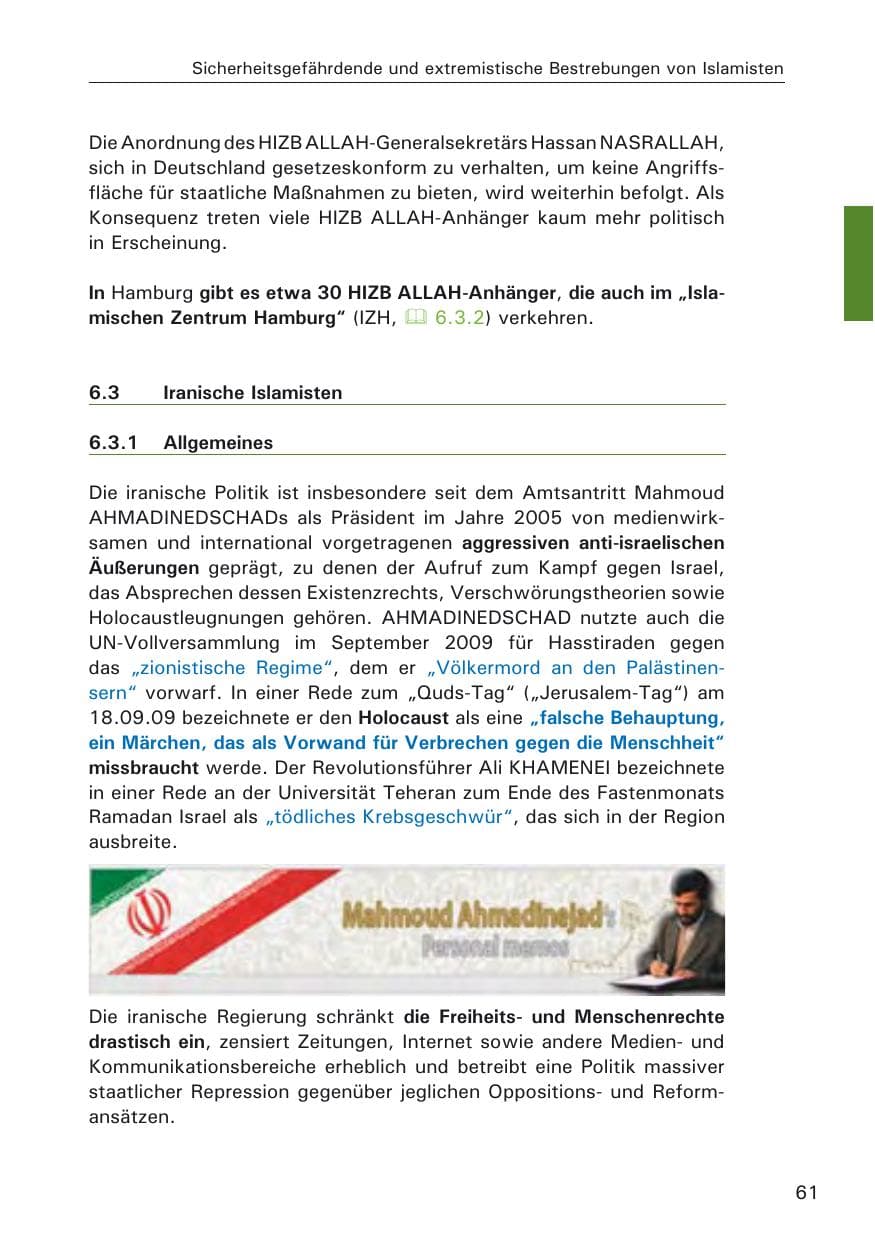 Seite 63 des Verfassungsschutzbericht 2009 Hamburg