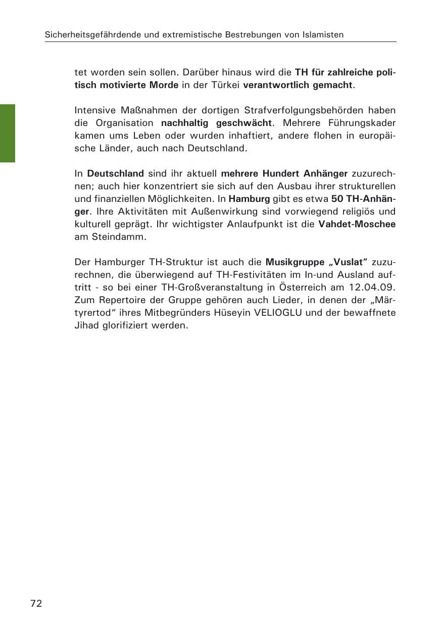 Seite 74 des Verfassungsschutzbericht 2009 Hamburg