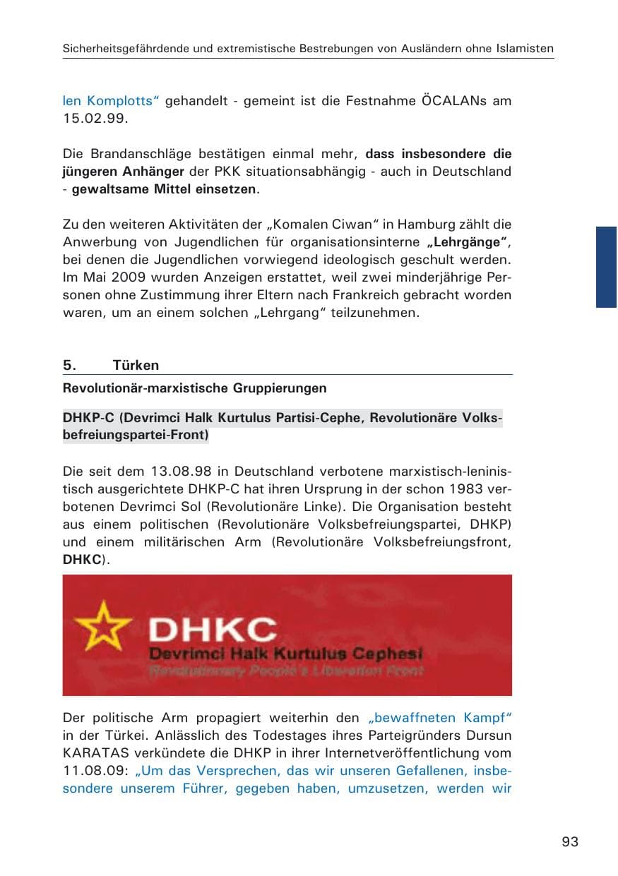 Seite 95 des Verfassungsschutzbericht 2009 Hamburg