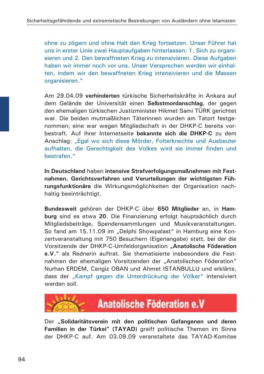 Seite 96 des Verfassungsschutzbericht 2009 Hamburg