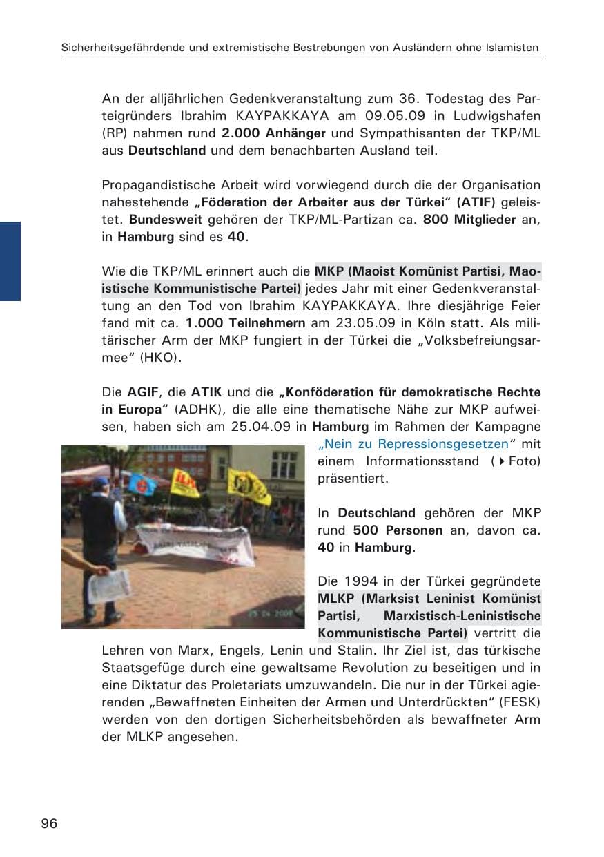 Seite 98 des Verfassungsschutzbericht 2009 Hamburg