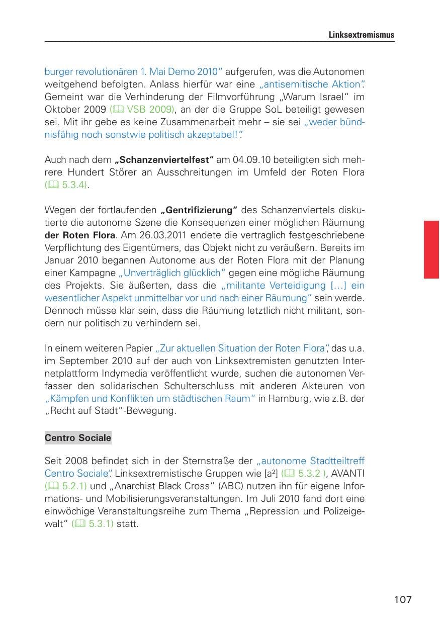 Seite 108 des Verfassungsschutzbericht 2010 Hamburg