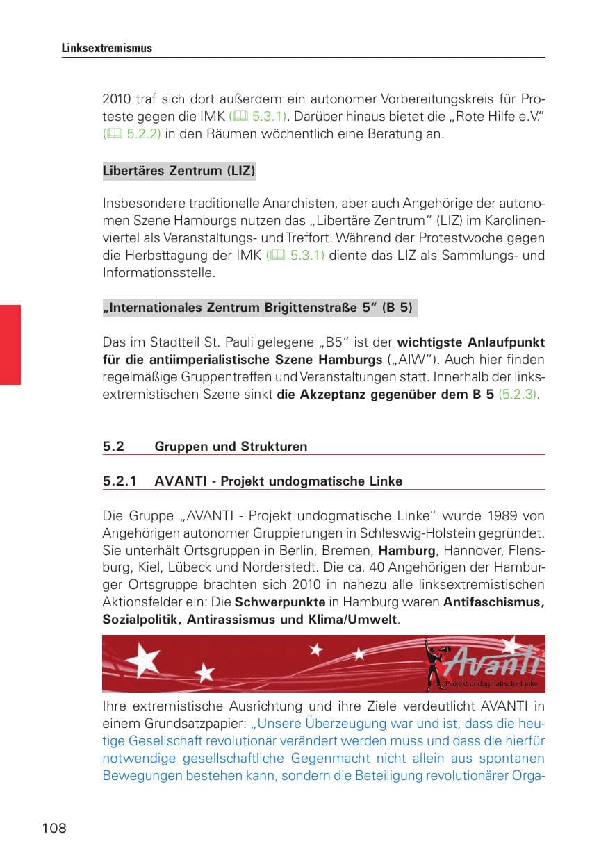 Seite 109 des Verfassungsschutzbericht 2010 Hamburg