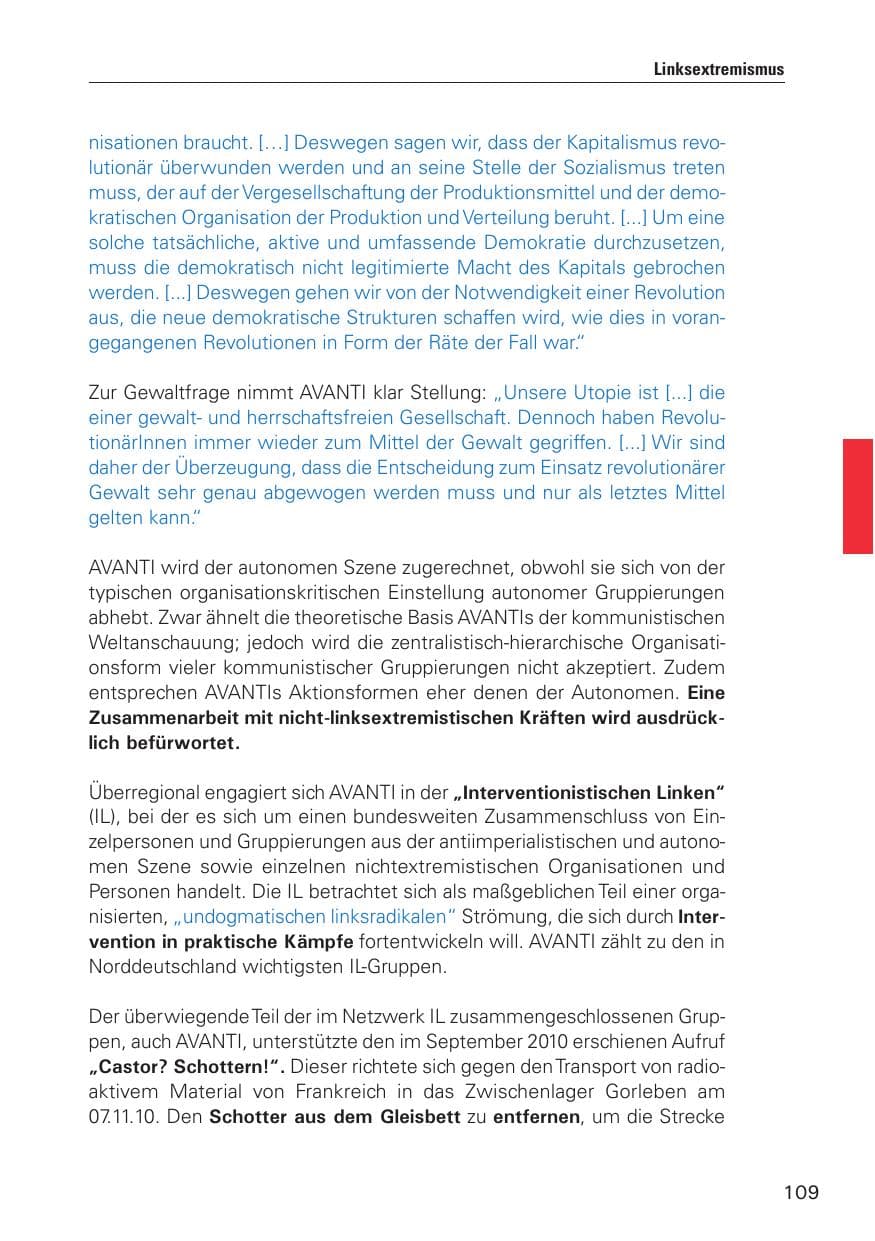 Seite 110 des Verfassungsschutzbericht 2010 Hamburg