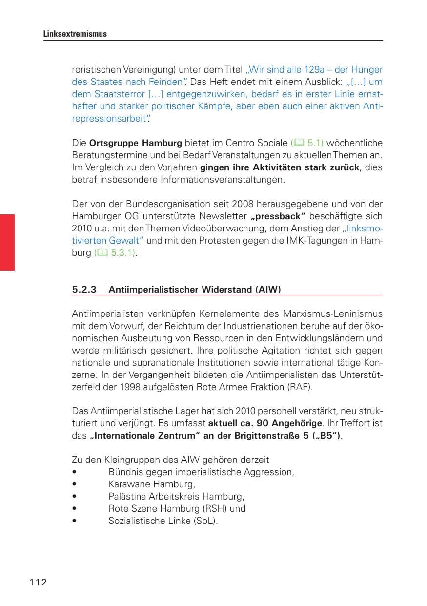 Seite 113 des Verfassungsschutzbericht 2010 Hamburg