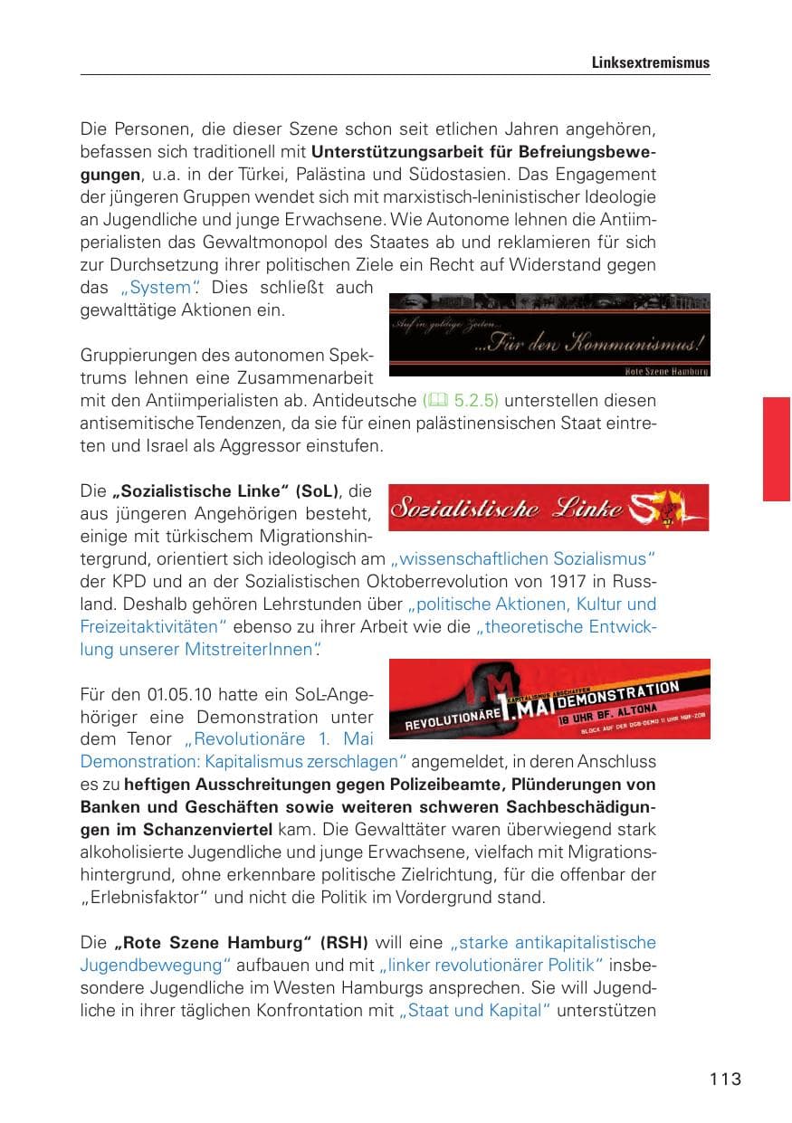 Seite 114 des Verfassungsschutzbericht 2010 Hamburg