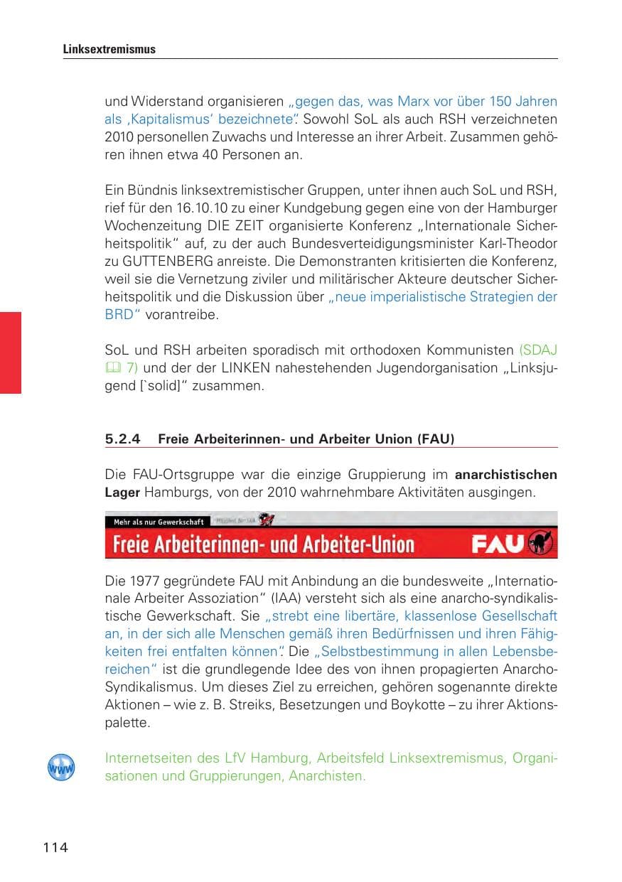 Seite 115 des Verfassungsschutzbericht 2010 Hamburg