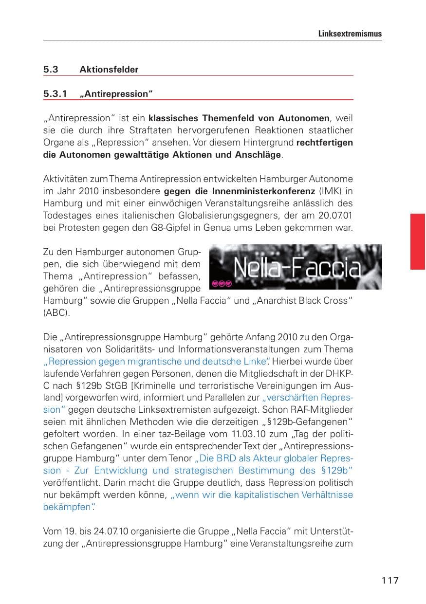 Seite 118 des Verfassungsschutzbericht 2010 Hamburg