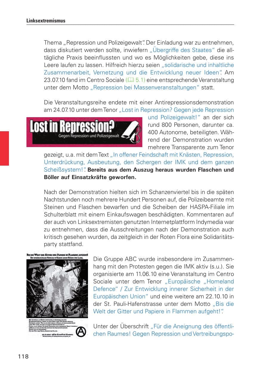 Seite 119 des Verfassungsschutzbericht 2010 Hamburg
