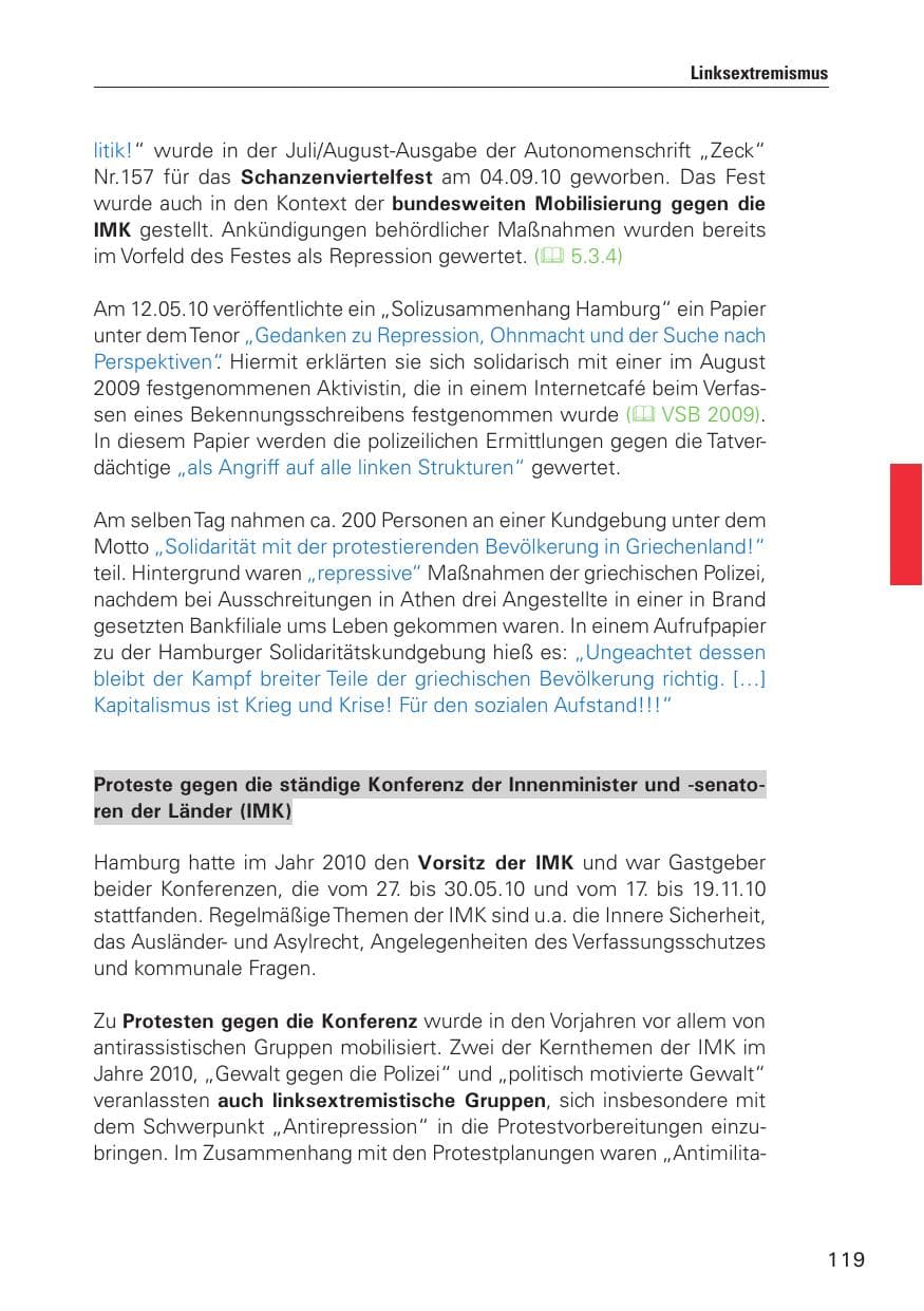 Seite 120 des Verfassungsschutzbericht 2010 Hamburg