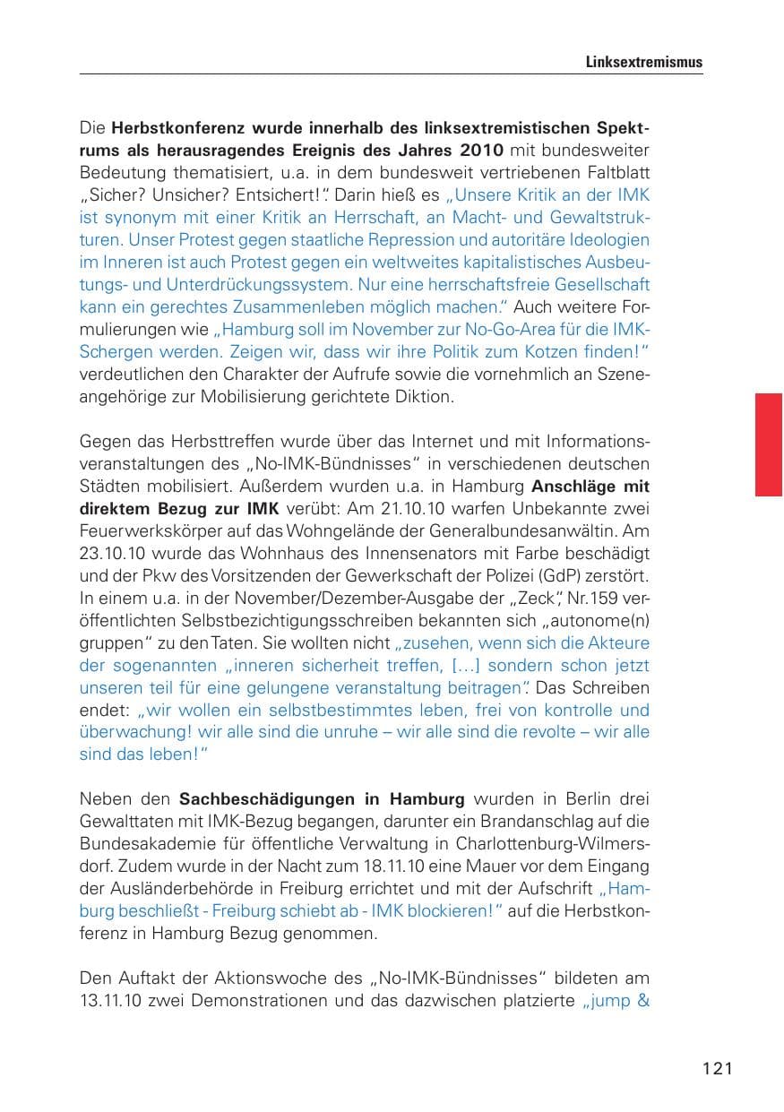 Seite 122 des Verfassungsschutzbericht 2010 Hamburg