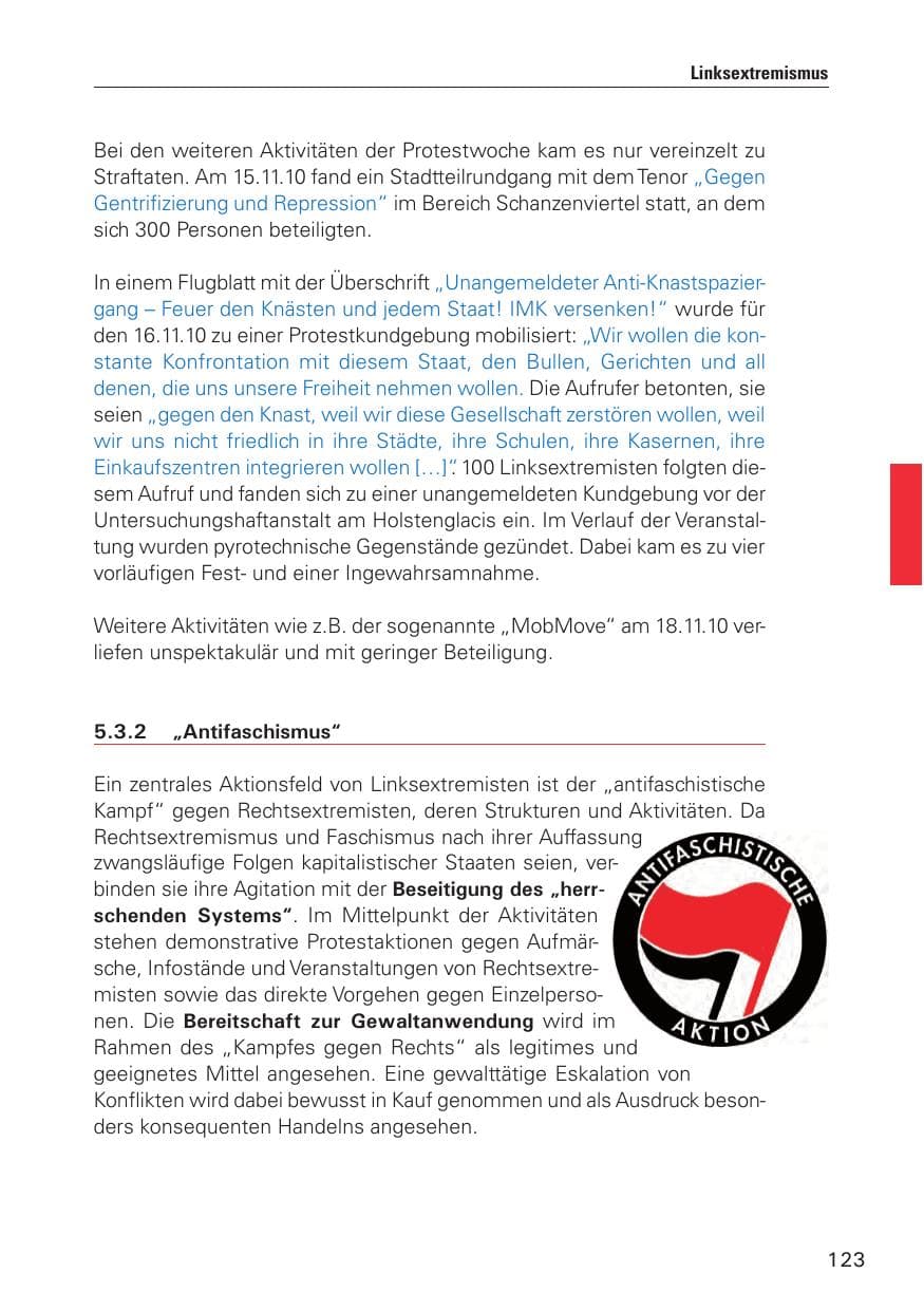 Seite 124 des Verfassungsschutzbericht 2010 Hamburg