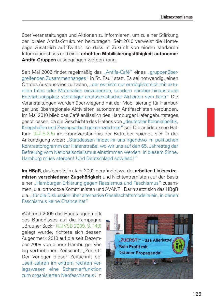 Seite 126 des Verfassungsschutzbericht 2010 Hamburg