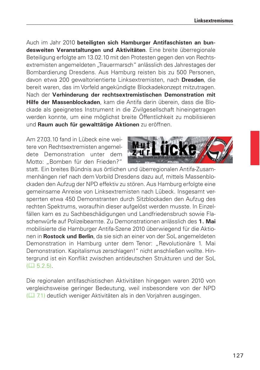 Seite 128 des Verfassungsschutzbericht 2010 Hamburg