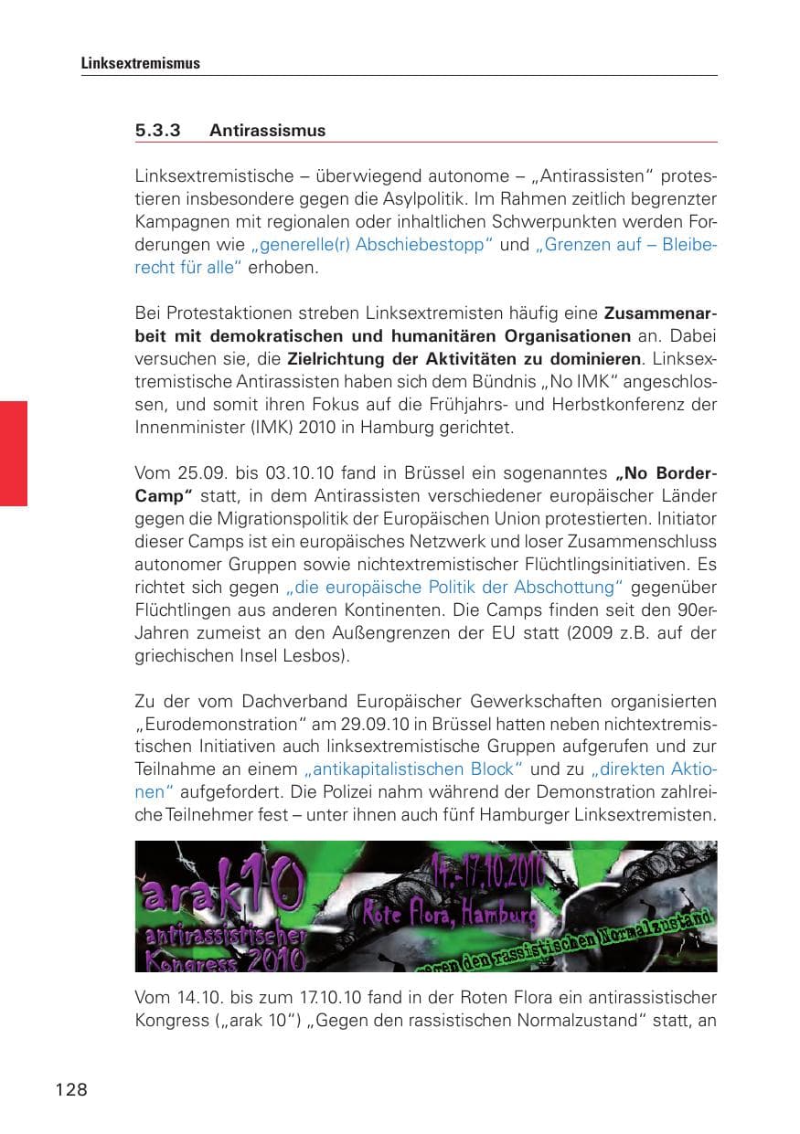 Seite 129 des Verfassungsschutzbericht 2010 Hamburg