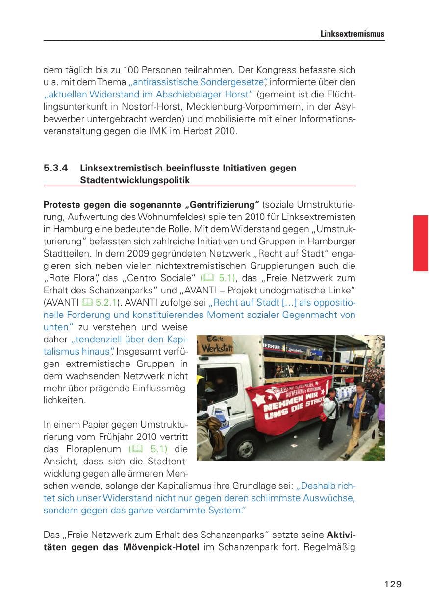 Seite 130 des Verfassungsschutzbericht 2010 Hamburg