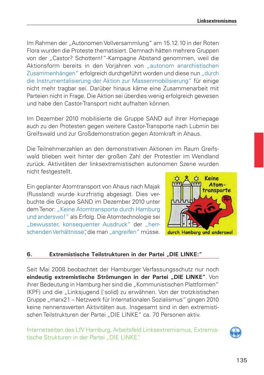 Seite 136 des Verfassungsschutzbericht 2010 Hamburg