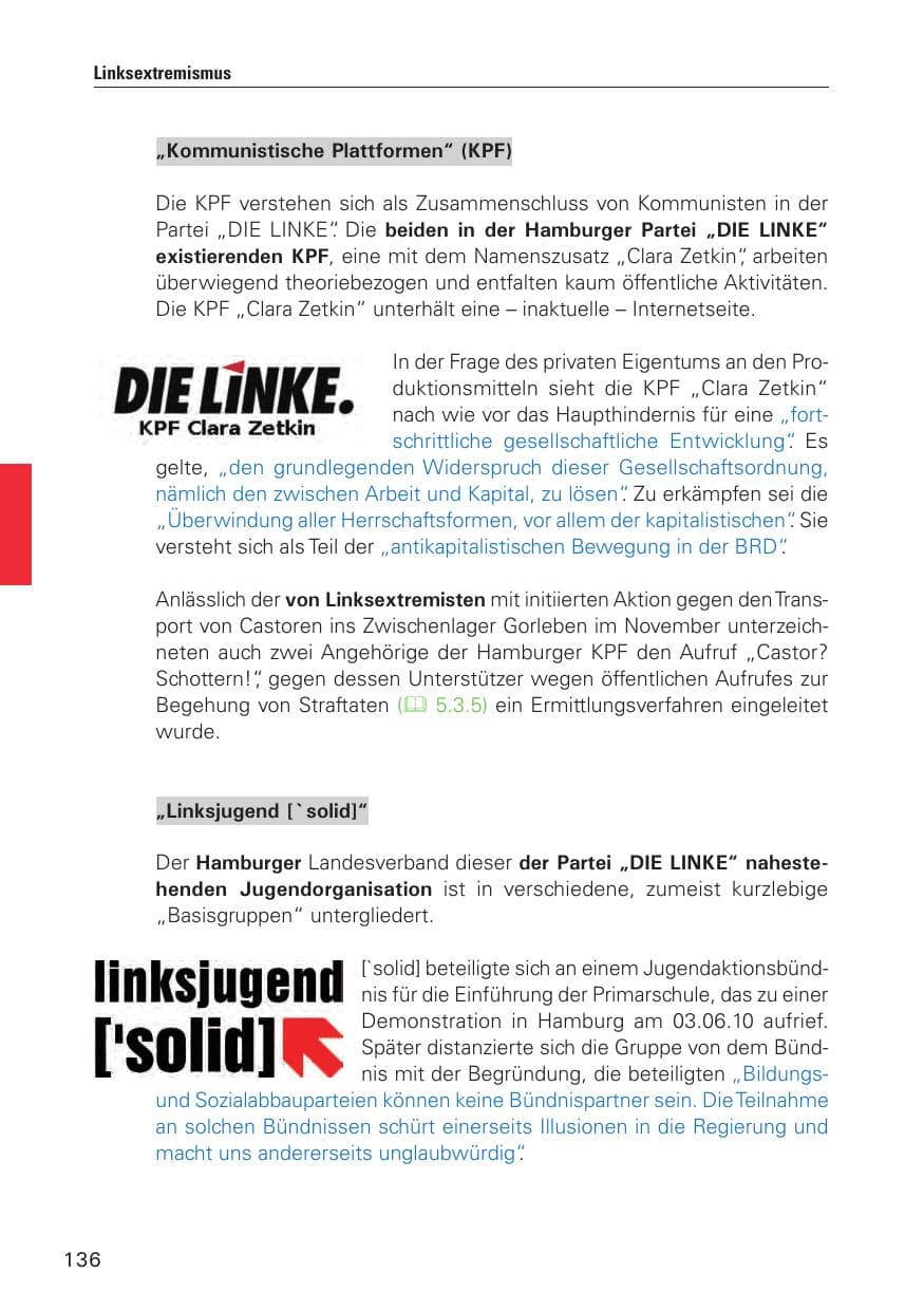Seite 137 des Verfassungsschutzbericht 2010 Hamburg